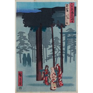 Utagawa Hiroshige (1797 - 1858), Ceremonia hotohoto w świątyni Izumo-taisha, z serii: Słynne widoki sześćdziesięciu prowincji, wyd. Oedo Mokuhansha, Japonia, okres Showa (ok. 1960 r.)