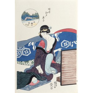 Utagawa Kunisada (1786 - 1864), La bella e il bambino addormentato, edizione Yuyudo, Giappone, anni Settanta.