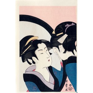Kitagawa Utamaro (1753-1806), Naniwa Okita podziwiająca się w lustrze, wyd. Yuyudo, Japonia, okres Showa, ok. 1960 r.