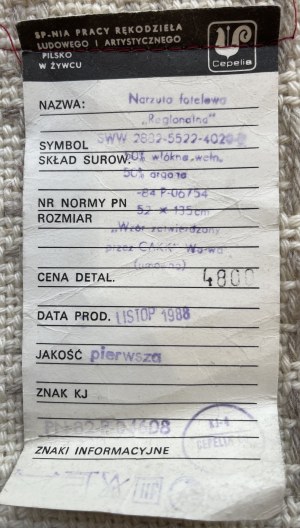 Přehoz na křeslo, Družstvo lidových a uměleckých řemesel 