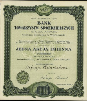 Poland, registered share for 500 zlotys, 1929, Warsaw