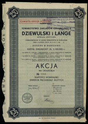 Poland, bearer share of 250 PLN, 1937, Warsaw