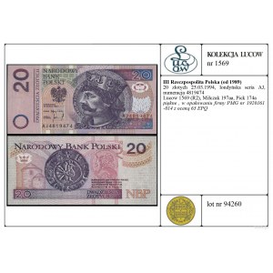 Polska, 20 złotych, 25.03.1994, AJ