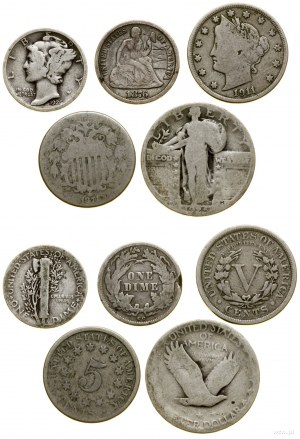 United States of America (USA), set of 5 U.S. coins, 1874-1926