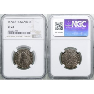 Węgry, 6 krajcarów, 1672 KB, Kremnica