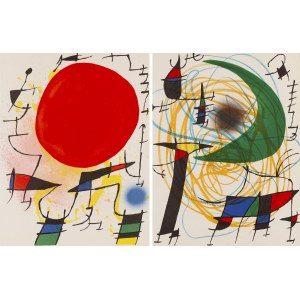 Joan Miro (1893 Barcelona - 1983 Palma de Mallorca), Para litografii - Czerwone Słońce i Zielony Księżyc