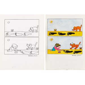 Bohdan Butenko (1931 Bydgoszcz - 2019 ), Gapiszon i ślady, zestaw ilustracji do czasopisma Miś