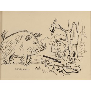 Zbigniew Lengren (1919 Tuła, Rosja - 2003 Warszawa), Na polowaniu, ilustracja satyryczna