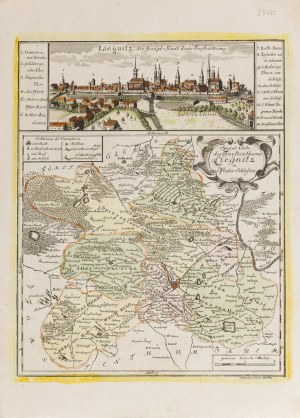 Johann David Schleuen (1711 - 1771 ), Carte du duché de Legnica avec un panorama de Legnica (