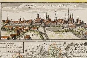 Johann David Schleuen (1711 - 1771 ), Carte du duché de Legnica avec un panorama de Legnica (