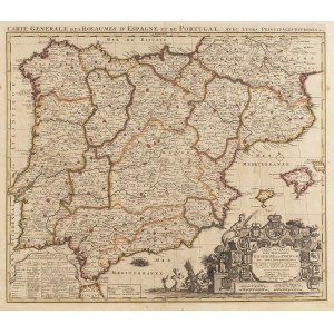 Pieter Husson (1678 - 1733), Mapa Hiszpanii i Portugalii (Carte generale des Royaumes d'Espagne et de Portugal, avec leurs principales divisions), 1705