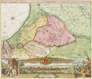Johann Baptist Homann (1663 - 1724 ), Panorama of Danzig and map of the surrounding area, (