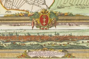 Johann Baptist Homann (1663 - 1724 ), Panorama of Danzig and map of the surrounding area, (