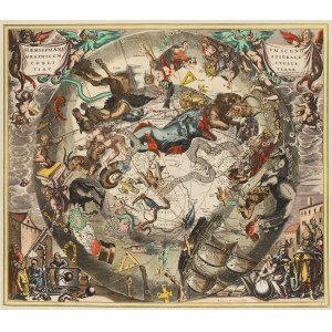 Hendrik II Hondius (1597 - 1651), Emisferi meridionali del cielo e della terra, con rappresentazione di figure dello Zodiaco