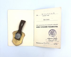BADGE OFFICIER POMPIER ÉCOLE AVEC CARTE D'IDENTITÉ 1963.