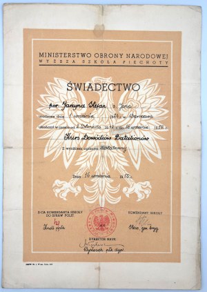 CERTIFICAT DE L'ÉCOLE SUPÉRIEURE D'INFANTERIE 1950