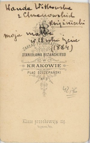 Kraków, Bizanski St. - Witkowska Wanda née Chrzanowska, ca. 1880.