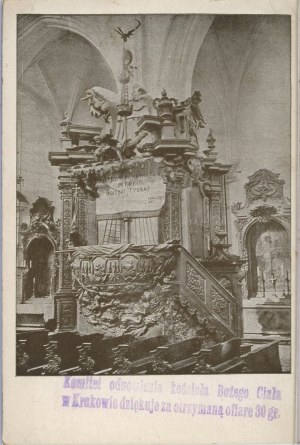 Krakow - The pulpit in the Corpus Christi church, brick, circa 1930.