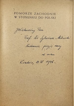 Mitkowski Józef - Western Pomerania in relation to Poland. With 9 maps. Poznań 1946 Wyd. of the Western Institute.