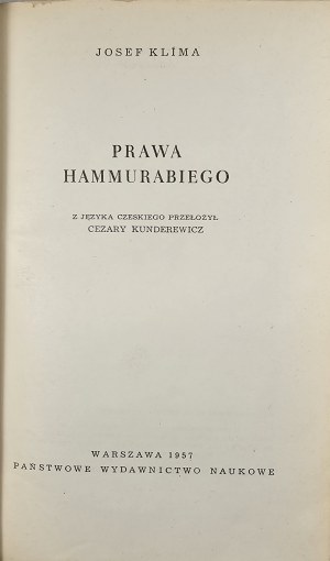 Klima Josef - The laws of Hammurabi. Warsaw 1957 PWN.