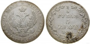 Poland, 3/4 ruble = 5 zlotys, 1838 MW, Warsaw