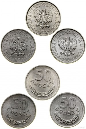 Pologne, set : 3 x 50 groszy, 1970, 1971, 1972, Varsovie