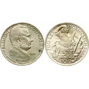 Czechoslovakia 100 Korun 1949 & 1951- Lot of 2 coins