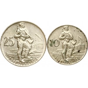 Cecoslovacchia 10 e 25 Korun 1954 Insurrezione slovacca Lotto di 2 monete