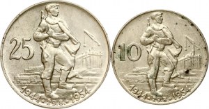 Tchécoslovaquie 10 & 25 Korun 1954 Insurrection slovaque Lot de 2 pièces