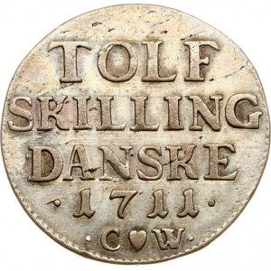 Danimarca 12 Skilling 1711 CW tipo TOLF