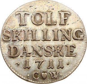 Denmark 12 Skilling 1711 CW 'TOLF' Type