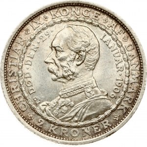Denmark 2 Kroner 1906 VBP;GJ Death of Christian IX