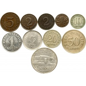 Estonia 5 Marka - 2 Krooni 1922-1995 Lot of 10 coins