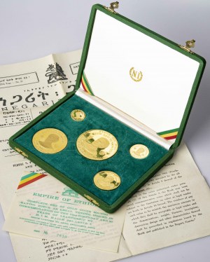 Ethiopia 10 - 200 Birr 1958 (1966) 75th Birthday and 50th Jubilee of Reign of Emperor Haile Selassie I SET Lot of 5 Coins