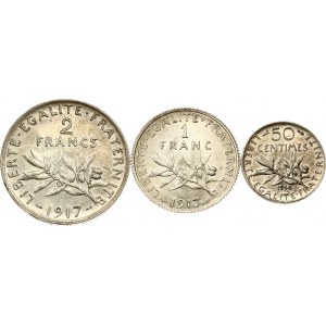 Francia 50 centesimi - 2 franchi 1914-1917 Lotto di 3 monete