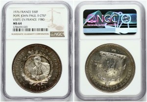Francie 50 franků 1976/1980 návštěva Jana Pavla II. ve Francii NGC MS 64