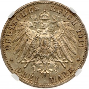 Germany Württemberg 3 Mark 1911 F Wedding Anniversary - High H NGC MS 62