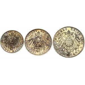 Germania Baviera 2 - 5 marchi 1911 D Principe Reggente Luitpold Set di 3 monete