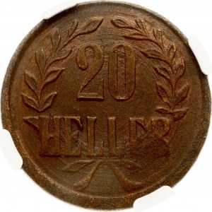 German East Africa 20 Heller 1916 T NGC MS 63 BN