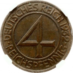 Germania Repubblica di Weimar 4 Reichspfennig 1932 J NGC MS 61 BN