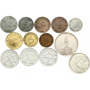 Germany Third Reich 1 Reichspfennig - 5 Reichsmark 1935-1943 Lot of 13 coins