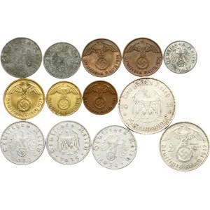 Germany Third Reich 1 Reichspfennig - 5 Reichsmark 1935-1943 Lot of 13 coins