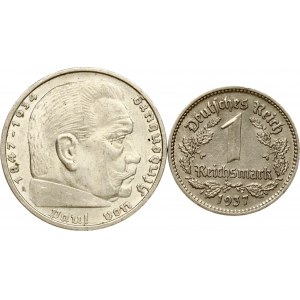 Germany Third Reich 1 Reichsmark 1937 F & 5 Reichsmark 1938 A Lot of 2 coins