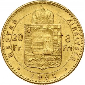 Hungary 20 Francs / 8 Forint 1891 KB