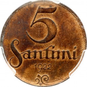 Latvia 5 Santimi 1922 PCGS MS 63 RB