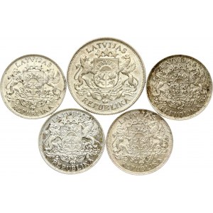 Latvia 1 Lats 1924 & 2 Lati 1925 Lot of 5 coins