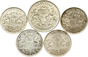 Latvia 1 Lats 1924 & 2 Lati 1925 Lot of 5 coins