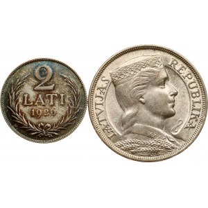 Latvia 2 Lati 1926 & 5 Lati 1932 Lot of 2 coins