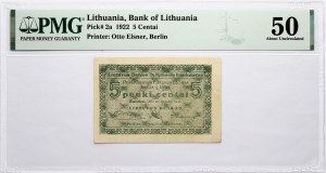 Lituanie 5 Centai 1922 PMG 50 A peu près non circulé
