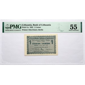 Lithuania 1 Centas 1922 PMG 55 About Uncirculated